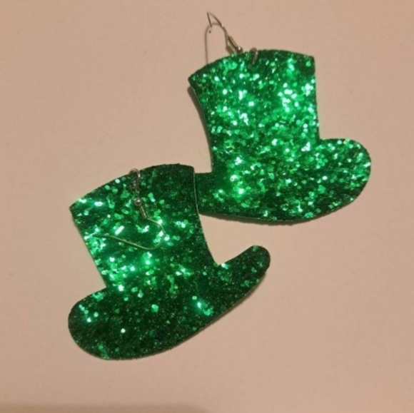 GREEN CLOVER SHAMROCK EARRINGS -ST PATRICKS DAY Earrings Shamrock bling lucky - Picture 6 of 8